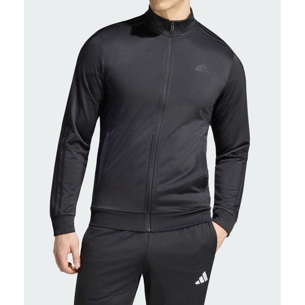 adidas men Essentials Warm-Up 3-Stripes Track Jacket. Black Size Large - NEW